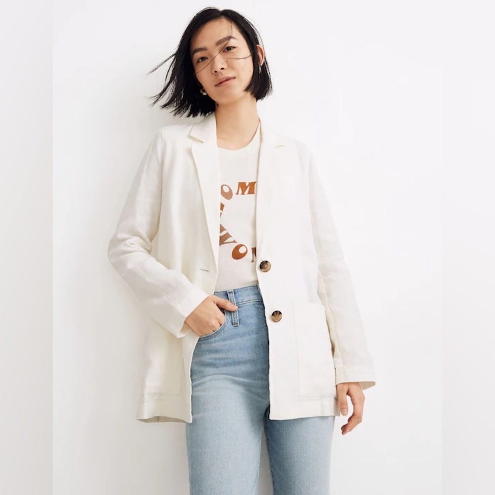100% Linen Madewell Cream Lightweight Single-Breasted Blazer